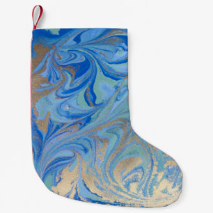 Blue Gold Liquid Watercolor Texture Small Christmas Stocking