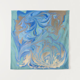 Blue Gold Liquid Watercolor Texture Tapestry