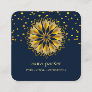 Blue Gold Lotus Flower Yoga Holistic Meditation  Square Business Card