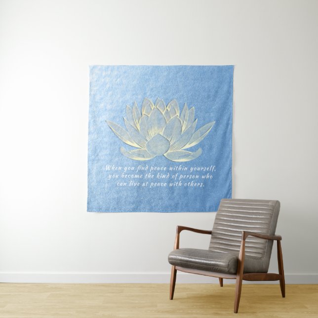 Blue Gold Lotus Yoga Meditation Instructor Quotes Tapestry (In Situ)