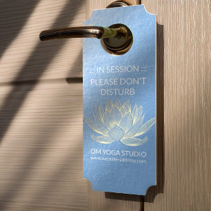 Blue Gold Lotus Yoga Studio Meditation Instructor Door Hanger
