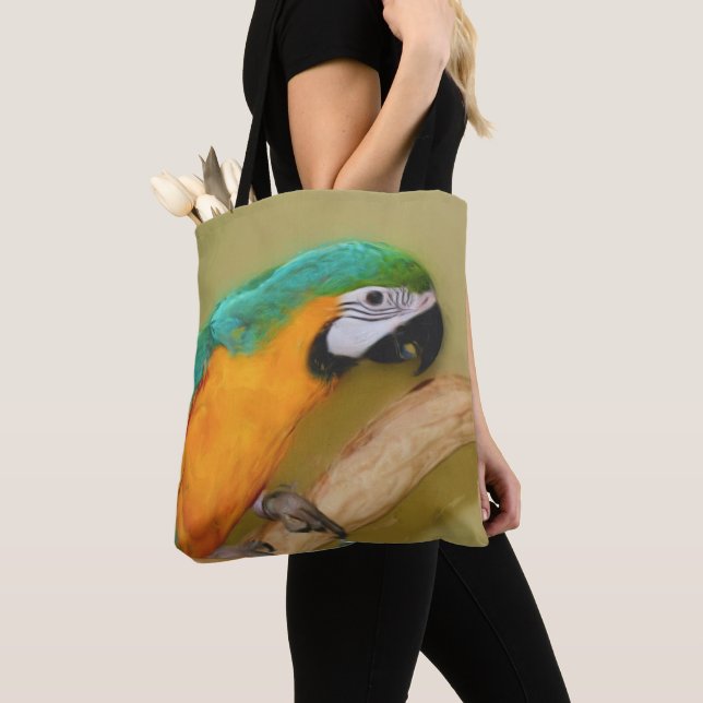 Blue Gold Macaw Parrot Photo Painting  Tote Bag (Close Up)