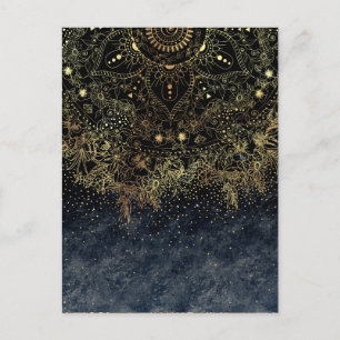 Blue Gold Mandala Floral Postcard