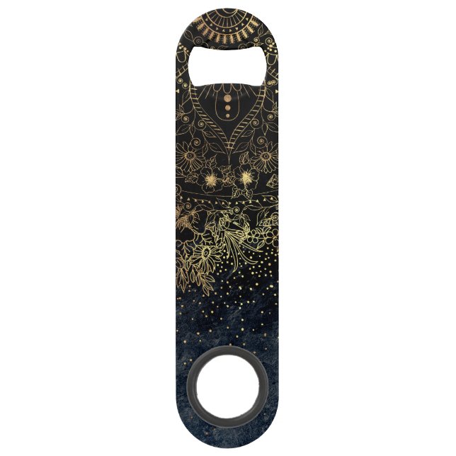 Blue Gold Mandala Floral Speed Bottle Opener (Front)