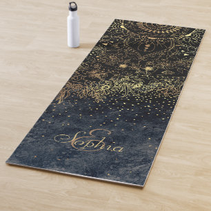 Blue Gold Mandala Floral Yoga Mat