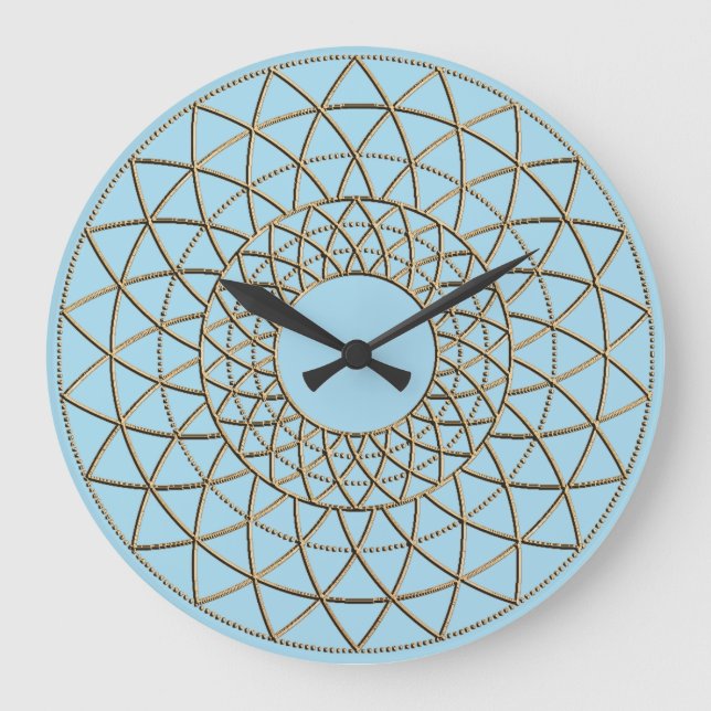 Blue Gold Mandela Design  Large Clock (Front)