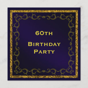 Blue & Gold Man's Double Sided 60th Birthday Invitation