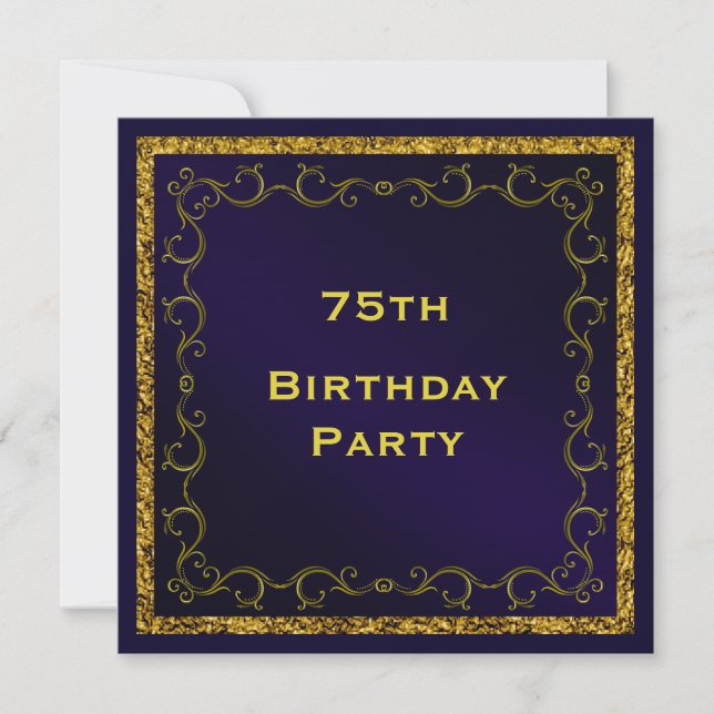 Blue & Gold Man's Double Sided 75th Birthday Invitation (Front)