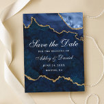 Blue Gold Marble Agate Geode Save The Date Announcement Postcard<br><div class="desc">Modern Elegant Watercolor Blue and Gold Marble Agate Geode Save The Date Postcard</div>