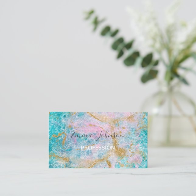 Blue Gold Marble Artwork  Business Card (Standing Front)