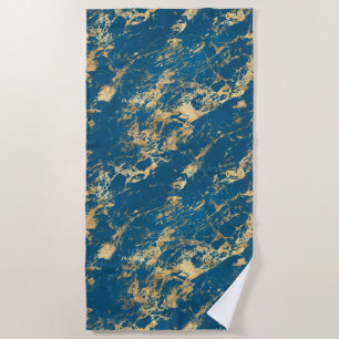 Blue Gold Marble Beach Towel