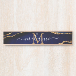 Blue Gold Marble Door Sign Personalize Name Letter