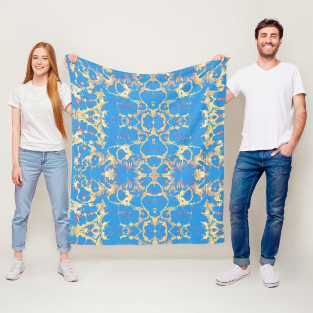 Blue + Gold Marble Fleece Blanket (In Situ)