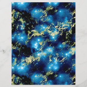 Blue & Gold Marble Galaxy Scrapbook Paper Sheet