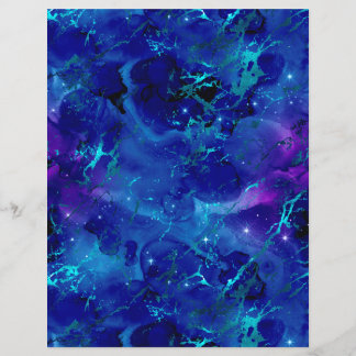 Blue & Gold Marble Galaxy Scrapbook Paper Sheet
