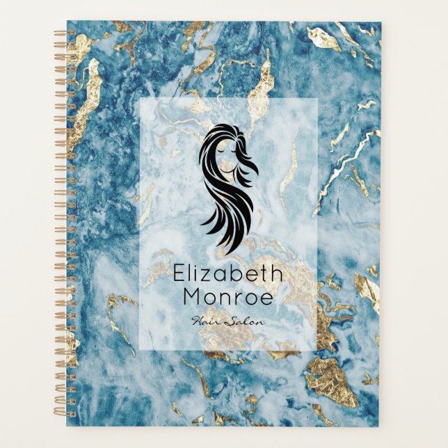 Blue Gold Marble Hair Salon Planner (Front)
