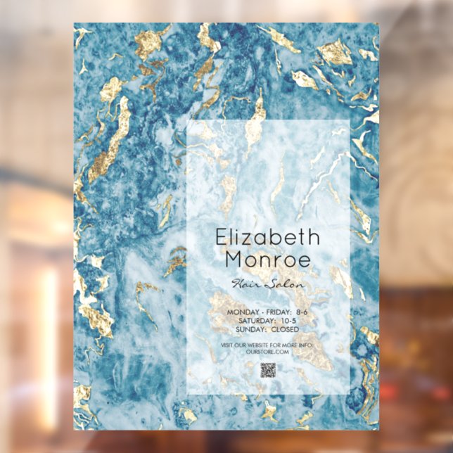 Blue Gold Marble Hair Salon QR Code Window Cling (Sheet 2)