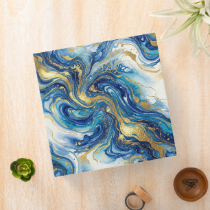 Blue Gold Marble Luxury Abstract Fluid Art Pattern Binder