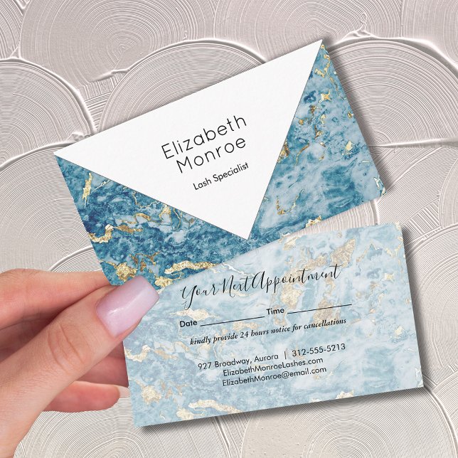 Blue Gold Marble Monogram Modern Appointment Card (Creator Uploaded)