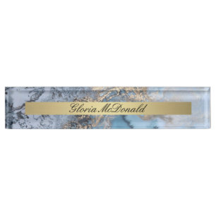 blue gold marble nameplate