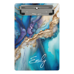Blue Gold Marble Personalized Script Name Mini Clipboard