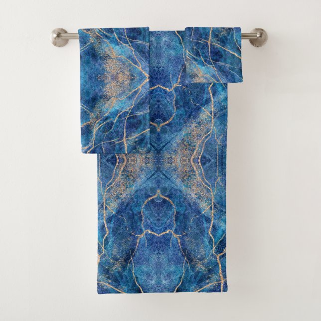 Blue Gold Marble Pretty Bath Towel Set (Insitu)