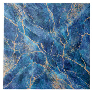 Blue Gold Marble Pretty Tile