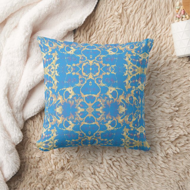 Blue + Gold Marble Throw Pillow (Blanket)