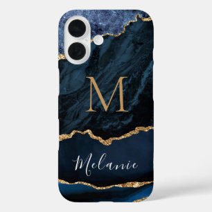 Blue Gold Marble Your Letter Name iPhone Case