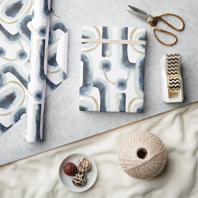Blue gold marbled watercolor pattern wrapping paper (Crafts)