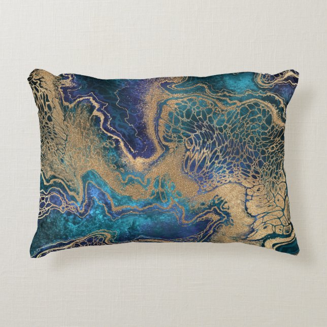 Blue-gold marbling: abstract background. accent pillow (Front)