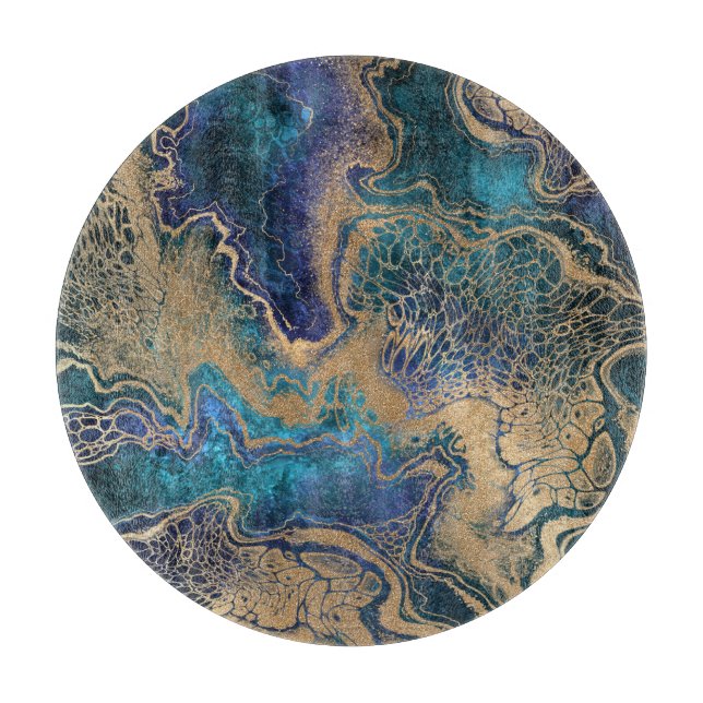 Blue-gold marbling: abstract background. cutting board (Front)