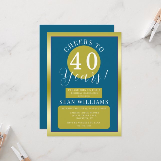 Blue & Gold Masculine Birthday Party Invitation (Front/Back In Situ)