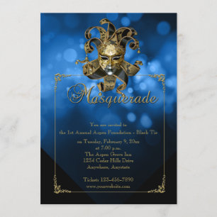 Blue Gold Masquerade Mardi Gras Ball Invitation