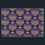 Blue gold menorah tissue paper<br><div class="desc">Pattern of Jewish menorah with candles on blue background gift wrapping paper.</div>