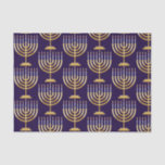 Blue gold menorah tissue paper<br><div class="desc">Pattern of Jewish menorah with candles on blue background gift wrapping paper.</div>