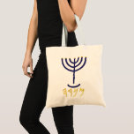 Blue Gold Menorah Tote Bag<br><div class="desc">Individually the letters represent: Menorah: Mem, Nun, Resh, Hey Mem - Chaos Mighty Blood Nun - Continue Heir Son Resh - First Top Beginning Hey - Look Reveal Breath Exo 25:31 And thou shalt make a candlestick of pure gold: of beaten work shall the candlestick be made: his shaft, and his...</div>
