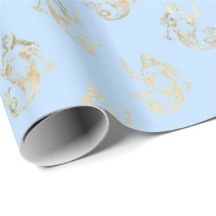 Blue/Gold Mermaid Pattern Wrapping Paper