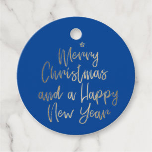 Blue Gold Merry Christmas Personalized Favour Tags