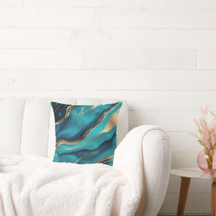  Blue Gold Metallic Marble Stone  Throw Pillow