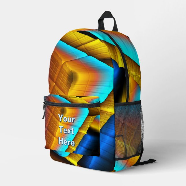 Blue-Gold Metallic Pattern 33 Printed Backpack (Back Corner Right)