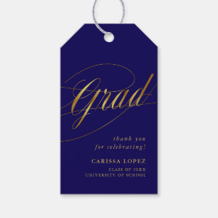 Blue & Gold Minimalist Grad Calligraphy Photo Gift Tags