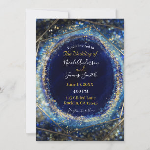 Blue & Gold Modern Abstract Glam Wedding Invitation