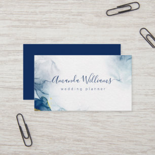 Blue Gold Modern Art Liquid Watercolor Business Card