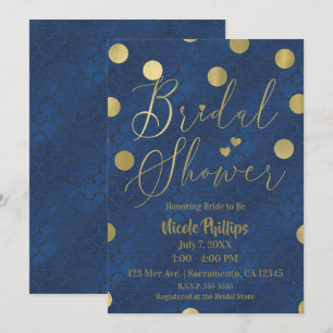 Blue & Gold Modern Chic Glam Bridal Shower Invitation