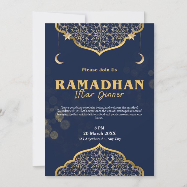 Blue Gold Modern Iftar Dinner Invitation (Front)