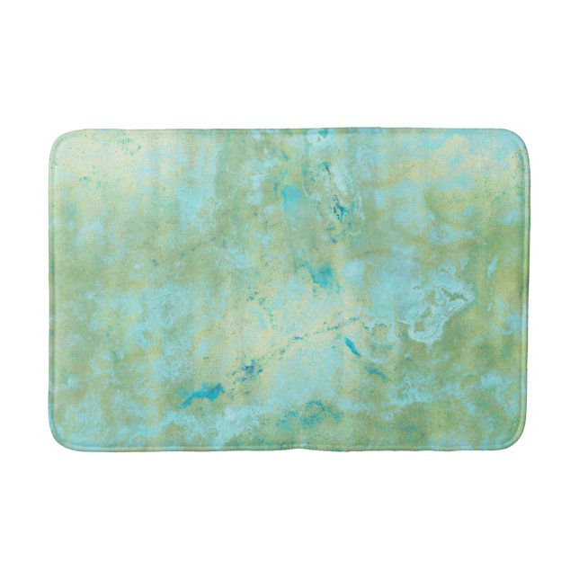 Blue & Gold Modern Marbled Abstract Marble Splash Bath Mat (Front)
