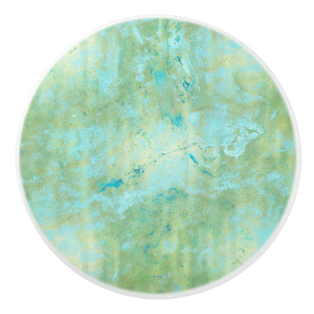 Blue & Gold Modern Marbled Abstract Marble Splash Ceramic Knob (Front)