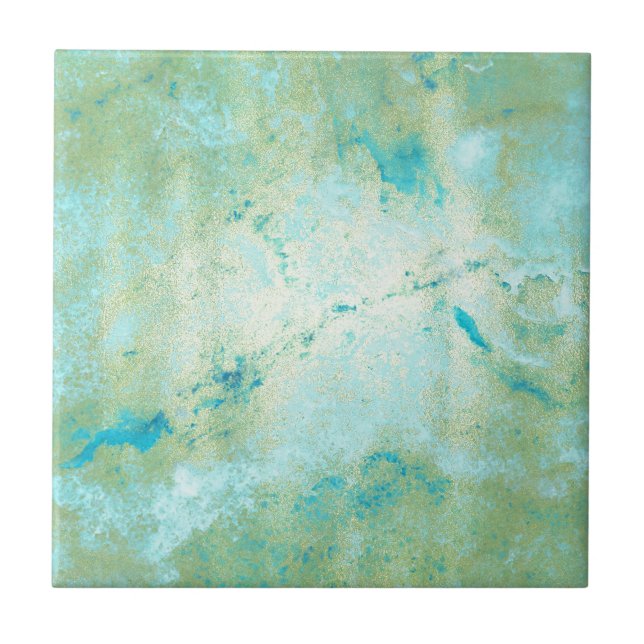Blue & Gold Modern Marbled Abstract Marble Splash Tile (Front)