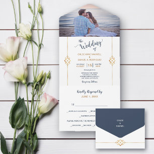 Blue Gold Modern Photo All In One Invitation
